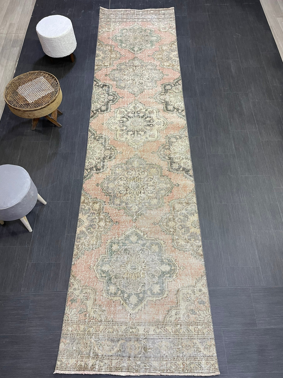 Beige Turkish Runner Rug 3' x 12' 7" Hand-Knotted | No. WR45518