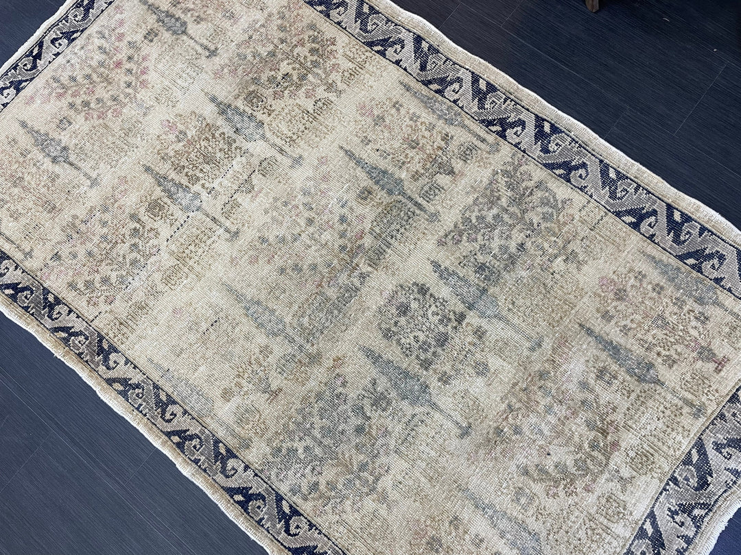 Beige Turkish Oushak Rug 3' 11" x 6' 7" Hand-Knotted reverse