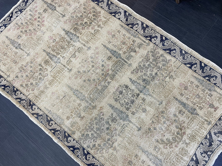Beige Turkish Oushak Rug 3' 11" x 6' 7" Hand-Knotted reverse