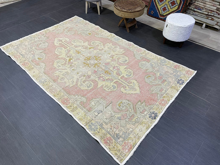 Beige Turkish Oushak Rug 4' 7" x 7' 4" Hand-Knotted