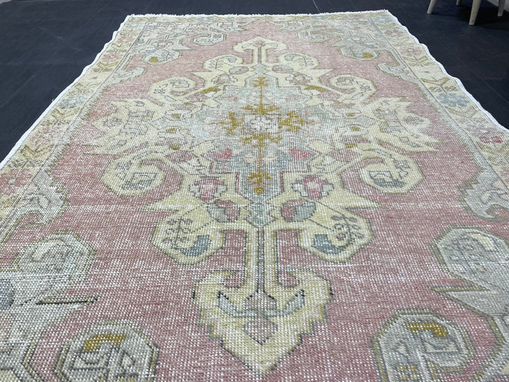 Beige Turkish Oushak Rug 4' 7" x 7' 4" Hand-Knotted reverse