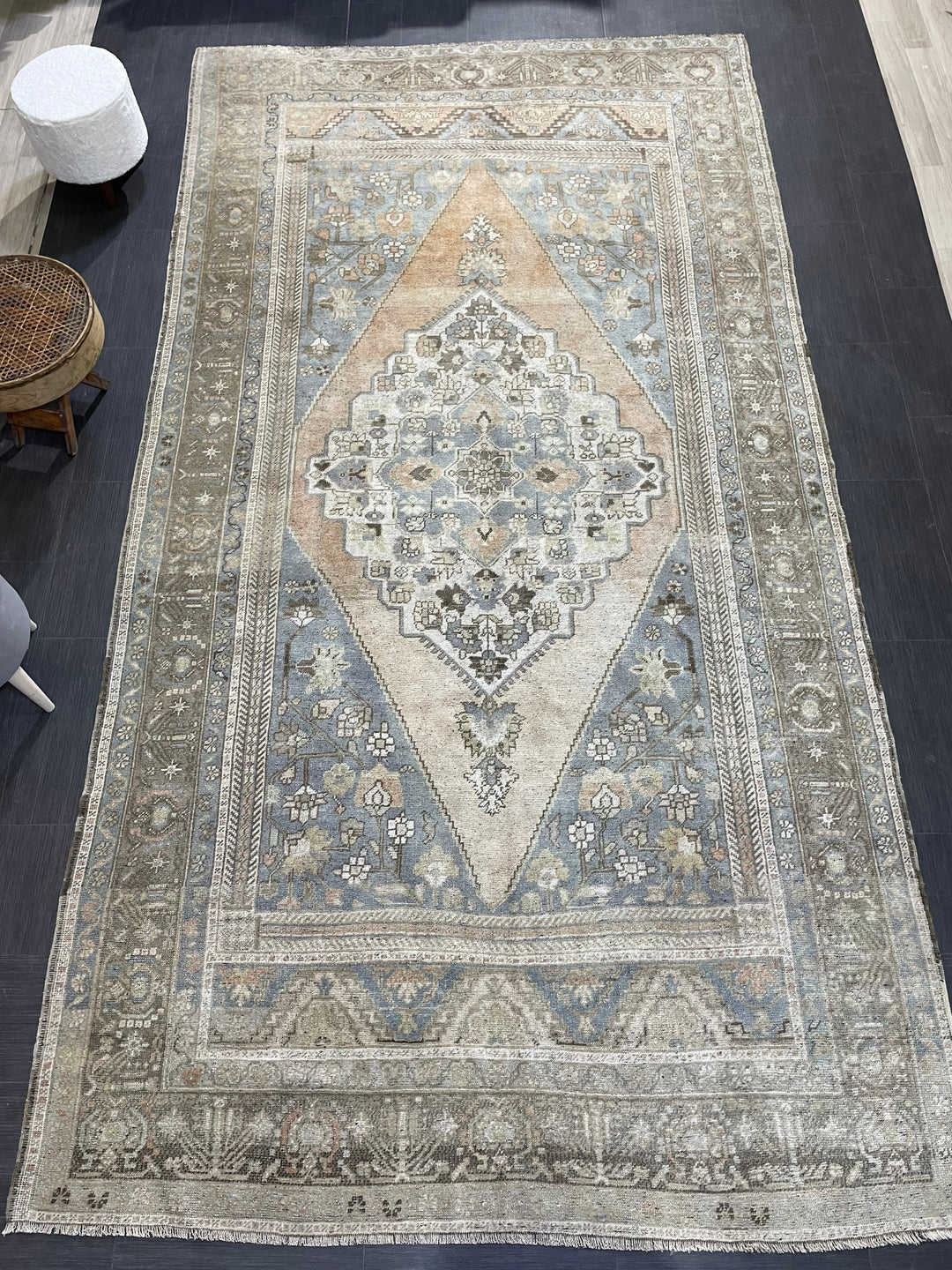 Tan Turkish Oushak Rug 6' 7" x 12' 5" Hand-Knotted close-up
