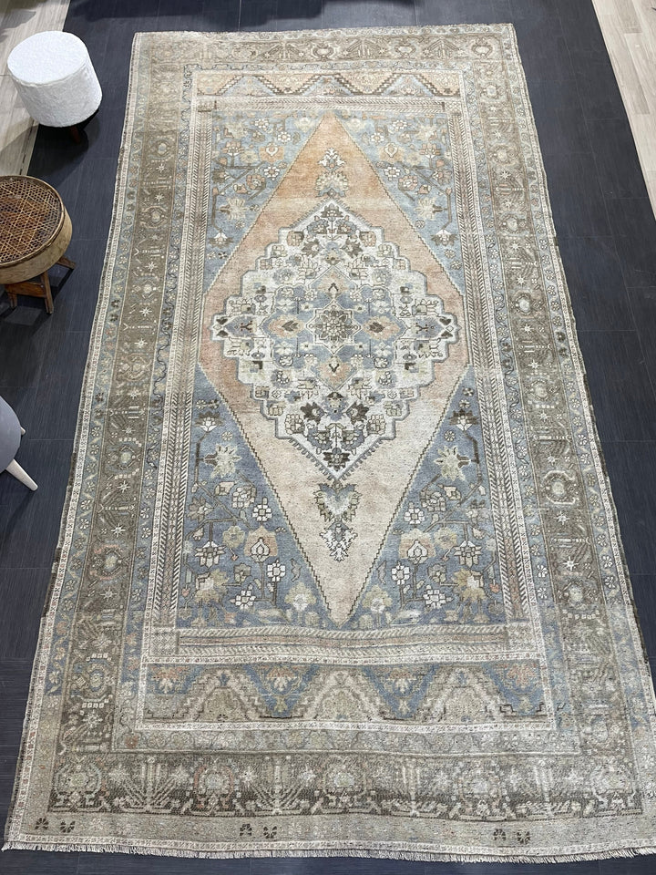 Tan Turkish Oushak Rug 6' 7" x 12' 5" Hand-Knotted close-up