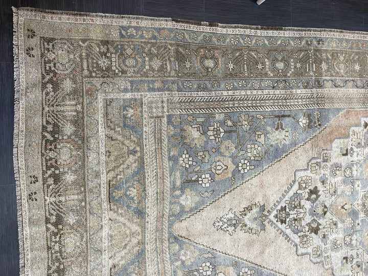 Tan Turkish Oushak Rug 6' 7" x 12' 5" Hand-Knotted border