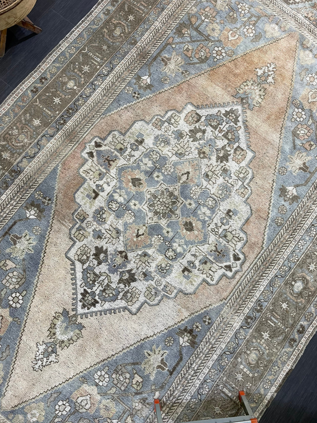 Tan Turkish Oushak Rug 6' 7" x 12' 5" Hand-Knotted pattern
