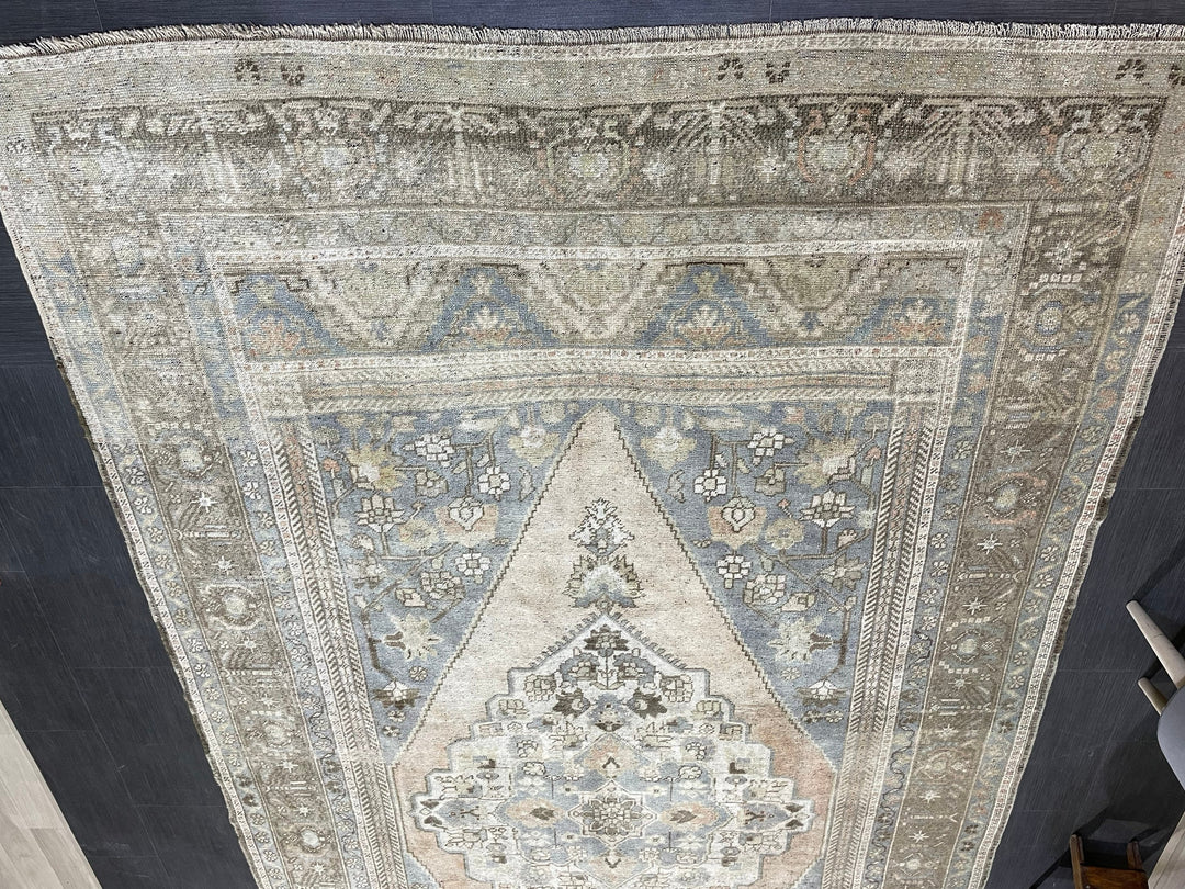 Tan Turkish Oushak Rug 6' 7" x 12' 5" Hand-Knotted texture