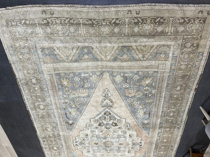 Tan Turkish Oushak Rug 6' 7" x 12' 5" Hand-Knotted texture