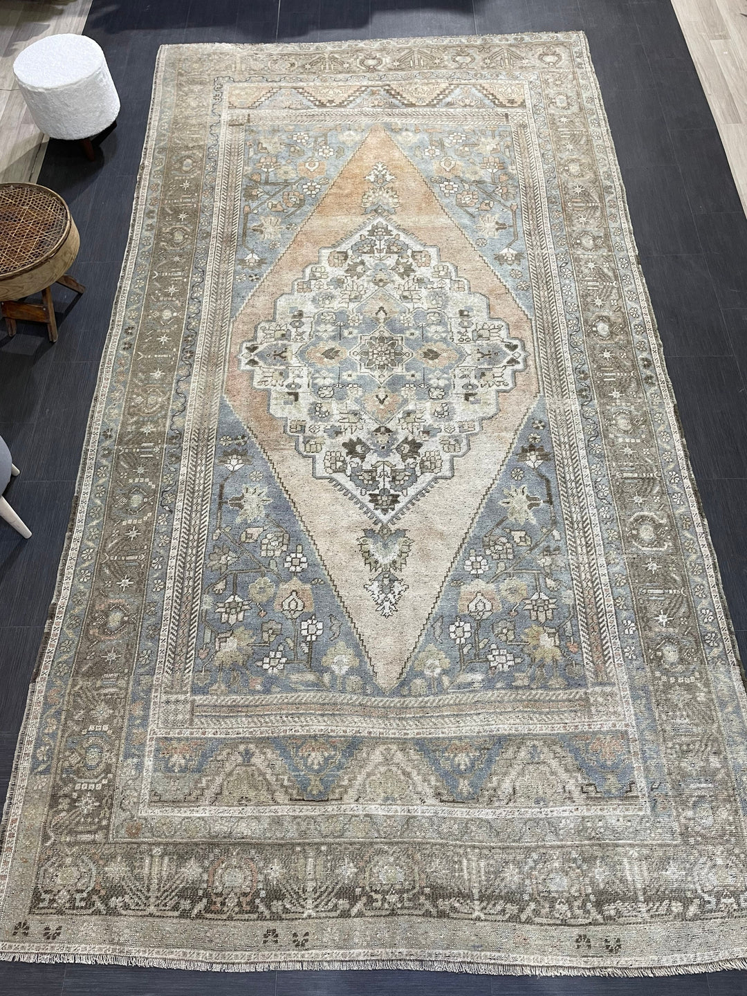 Tan Turkish Oushak Rug 6' 7" x 12' 5" Hand-Knotted reverse