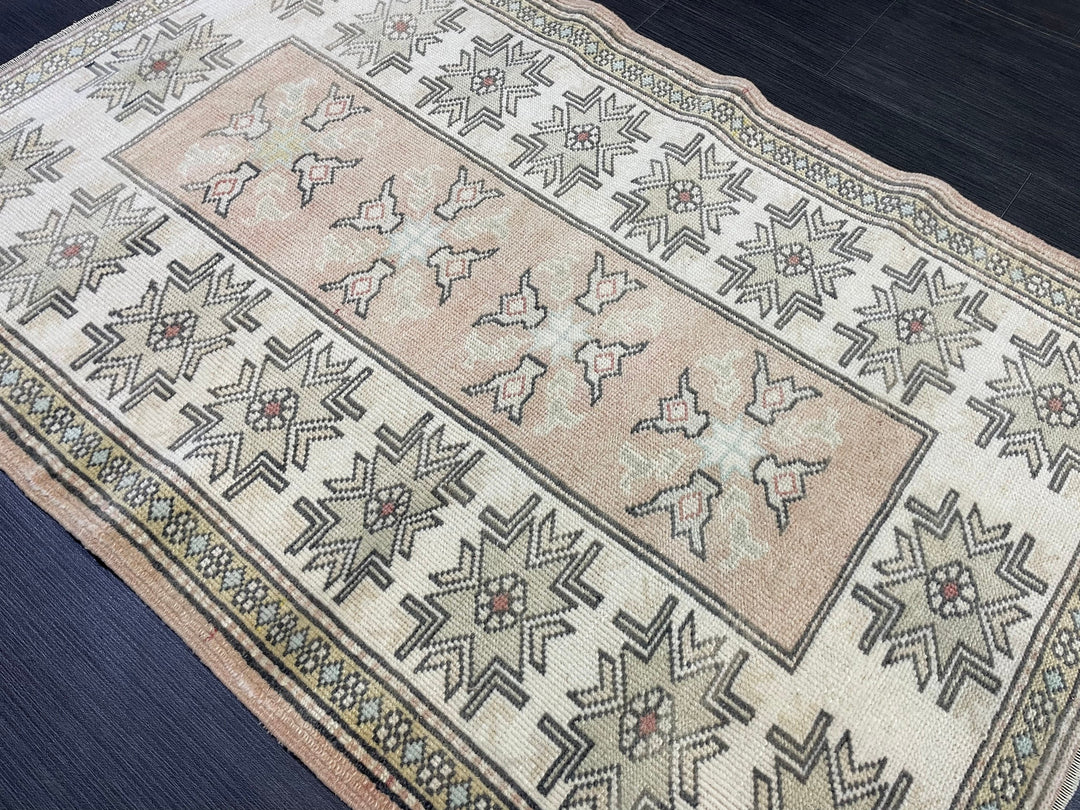 Beige Turkish Oushak Rug 2' 10" x 4' 3" Hand-Knotted