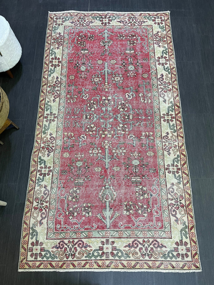 Beige Turkish Runner Rug 3' 8" x 7' Hand-Knotted border