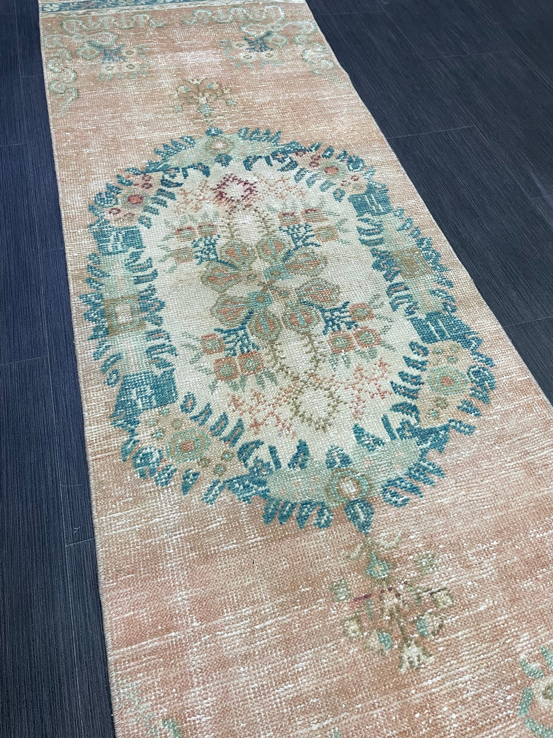 Beige Turkish Runner Rug 2' 1" x 6' 9" Hand-Knotted close-up