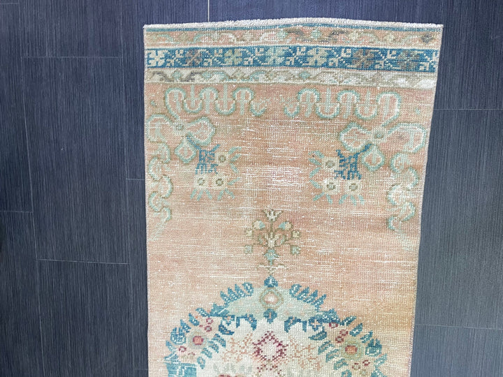 Beige Turkish Runner Rug 2' 1" x 6' 9" Hand-Knotted pattern