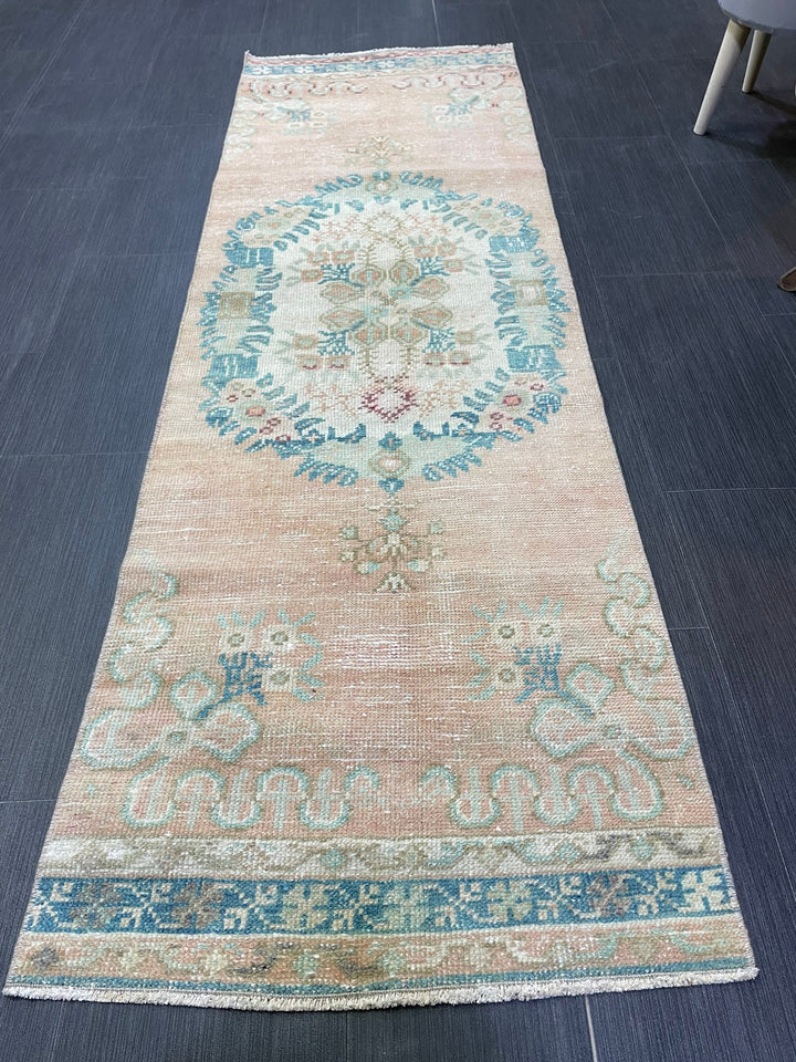 Beige Turkish Runner Rug 2' 1" x 6' 9" Hand-Knotted field