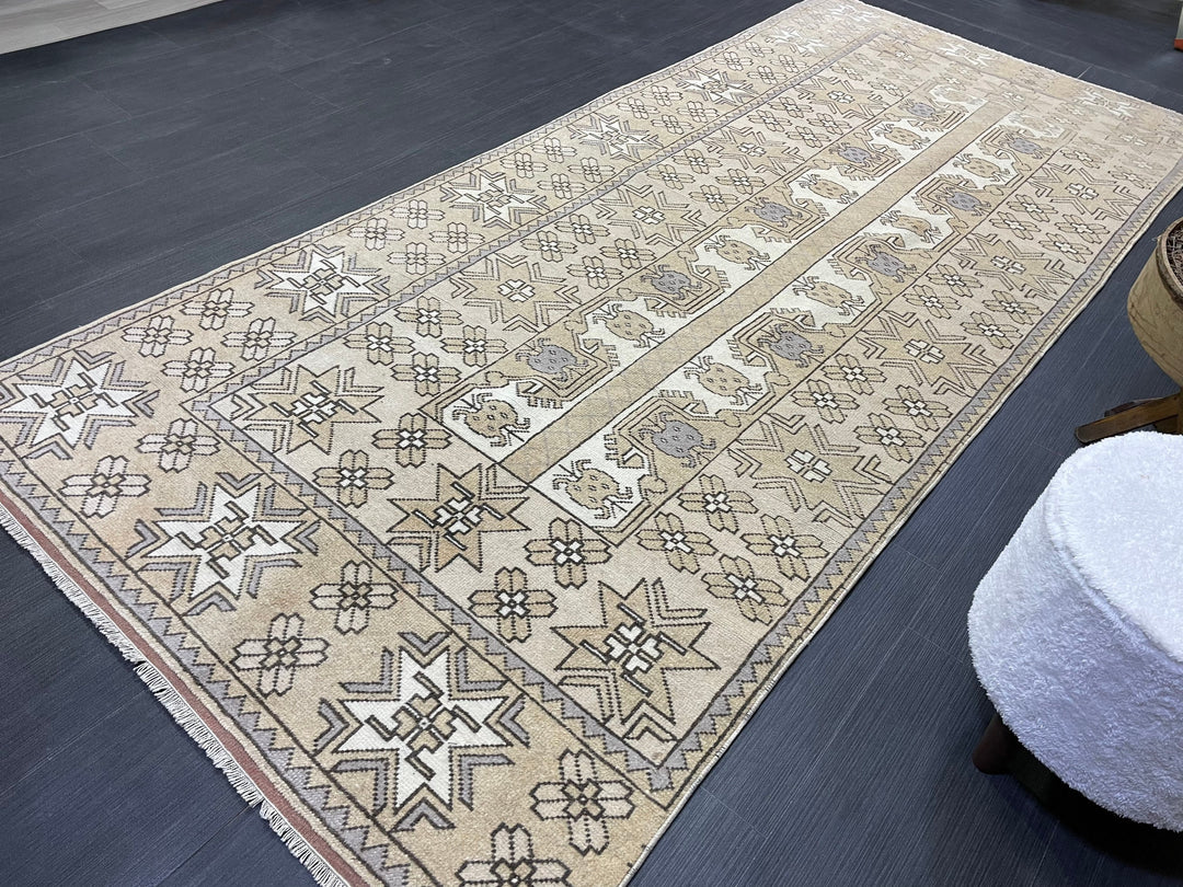 Pink Turkish Oushak Rug 4' x 9' 4" Hand-Knotted field