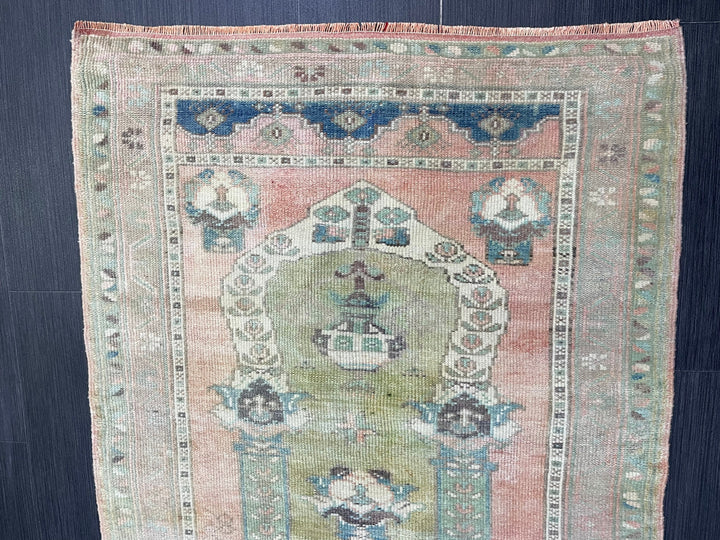 Beige Turkish Runner Rug 3' 1" x 4' 2" Hand-Knotted detail