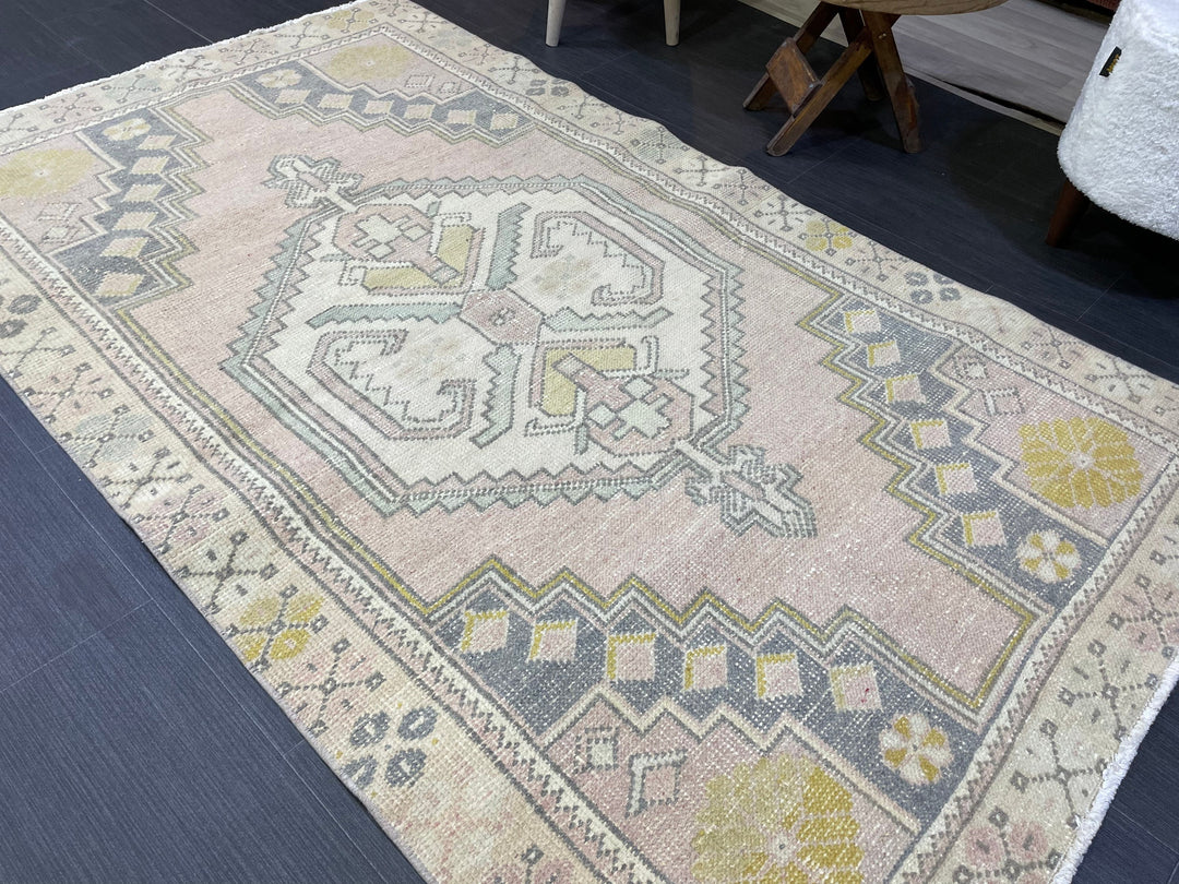 Beige Turkish Oushak Rug 3' 7" x 6' 1" Hand-Knotted