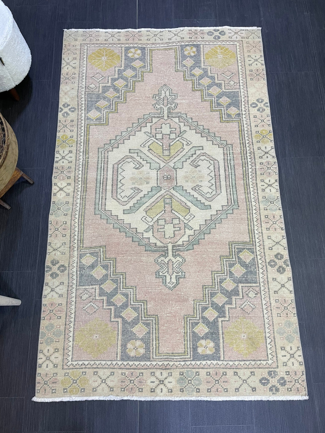 Beige Turkish Oushak Rug 3' 7" x 6' 1" Hand-Knotted field