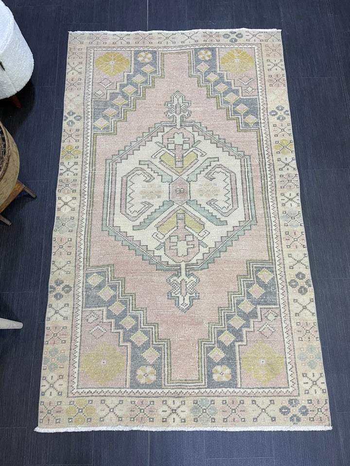 Beige Turkish Oushak Rug 3' 7" x 6' 1" Hand-Knotted field