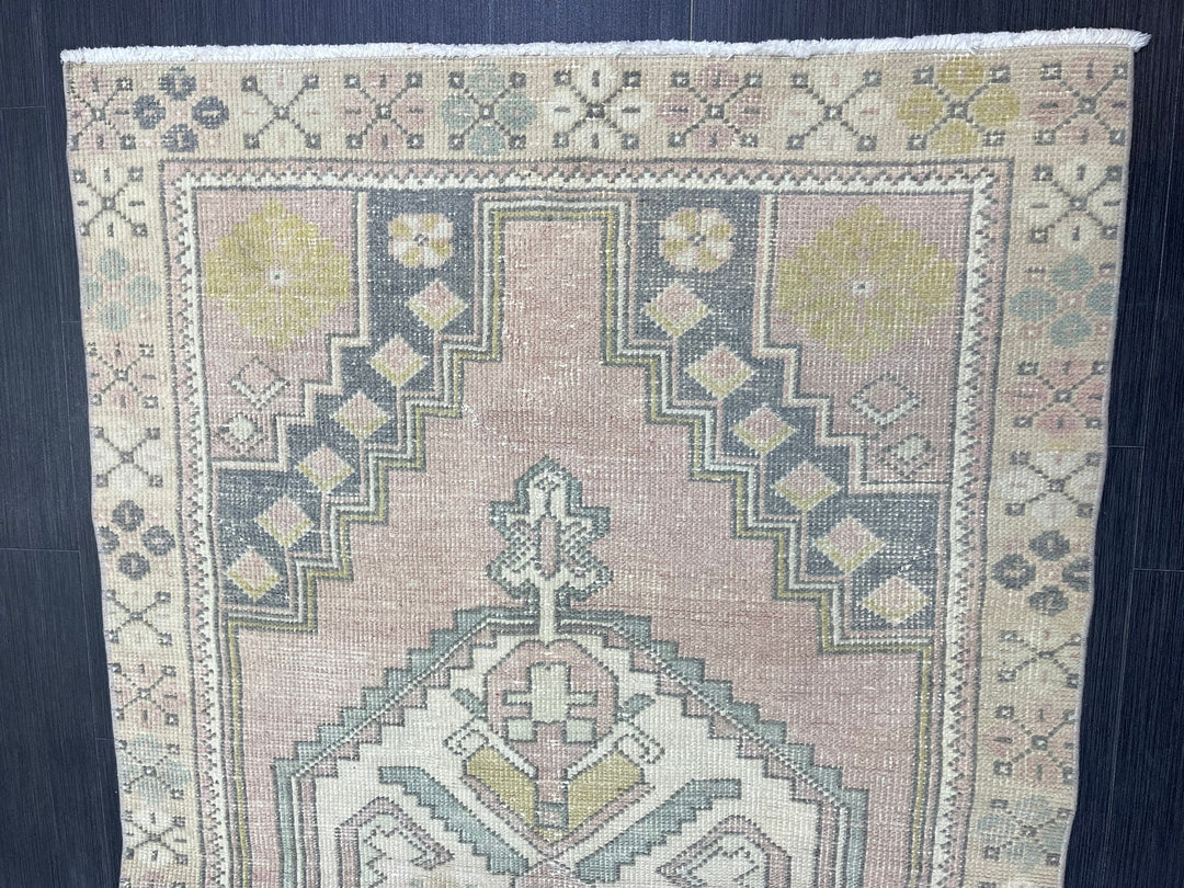 Beige Turkish Oushak Rug 3' 7" x 6' 1" Hand-Knotted reverse