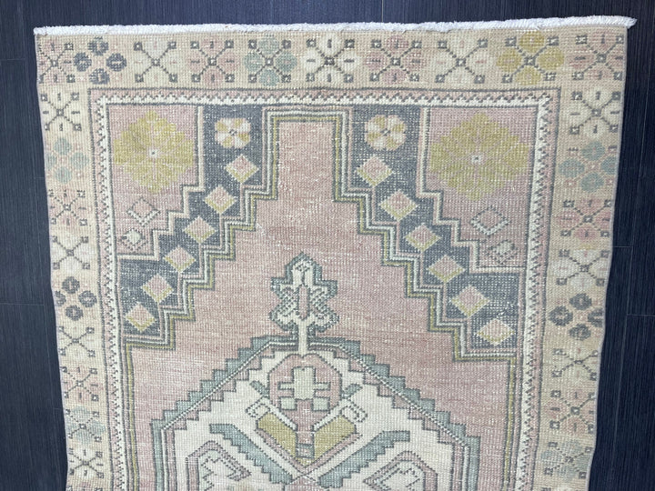 Beige Turkish Oushak Rug 3' 7" x 6' 1" Hand-Knotted reverse