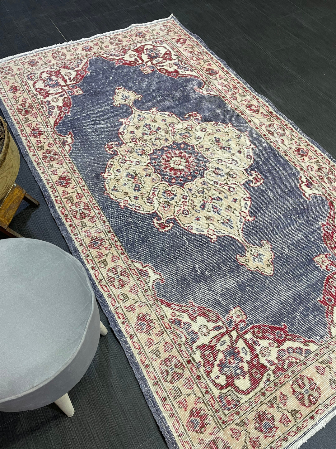 Beige Turkish Distressed Runner Rug 3' 11" x 6' 11" Hand-Knotted | No. WR34033