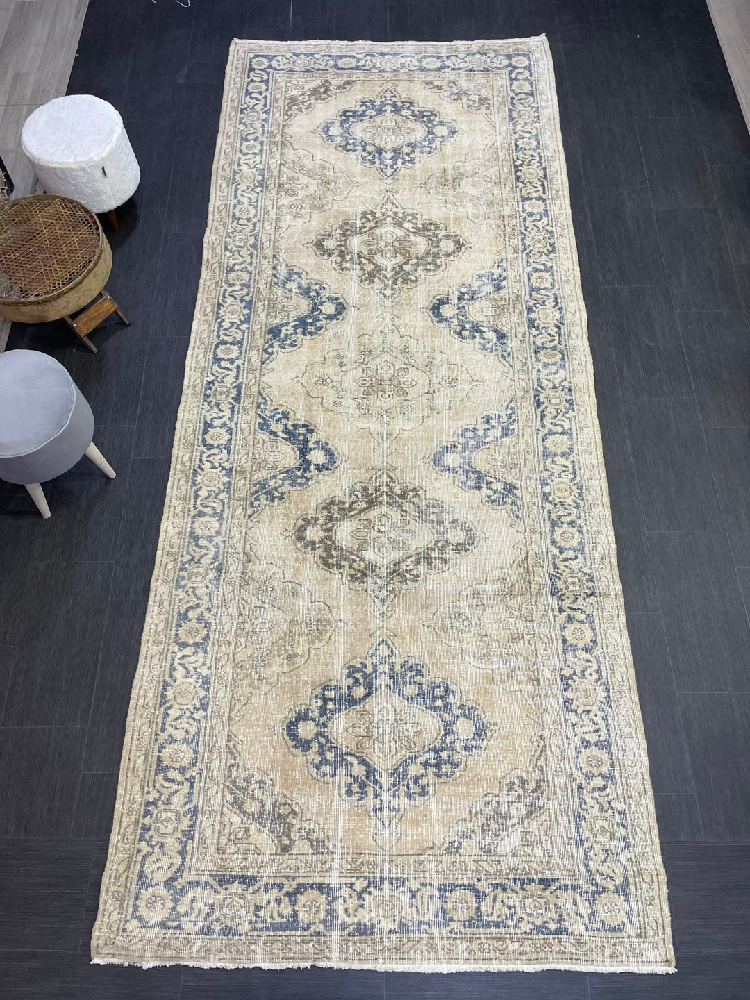 Beige Turkish Runner Rug 4' 8" x 11' 7" Hand-Knotted view