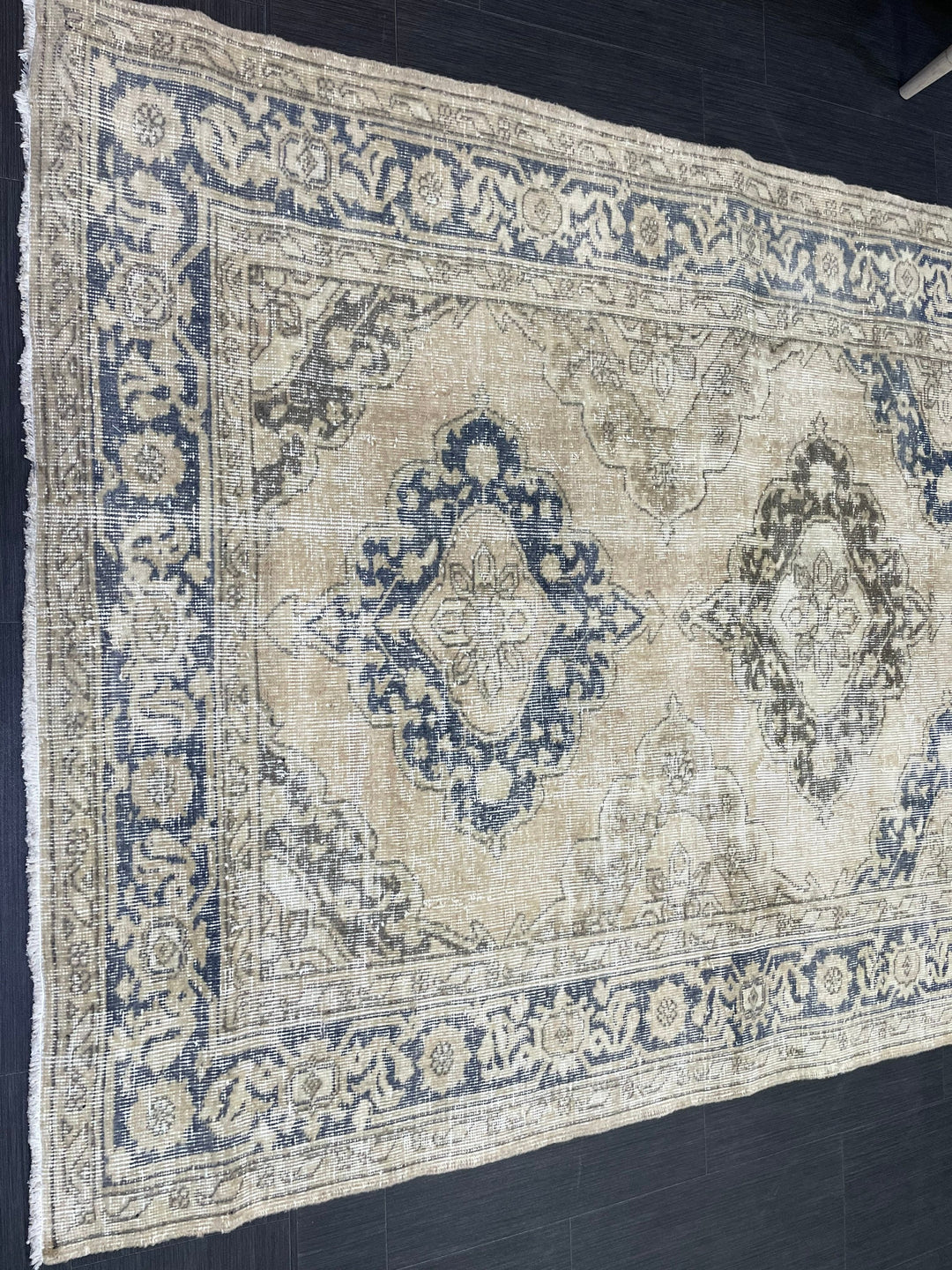 Beige Turkish Runner Rug 4' 8" x 11' 7" Hand-Knotted field