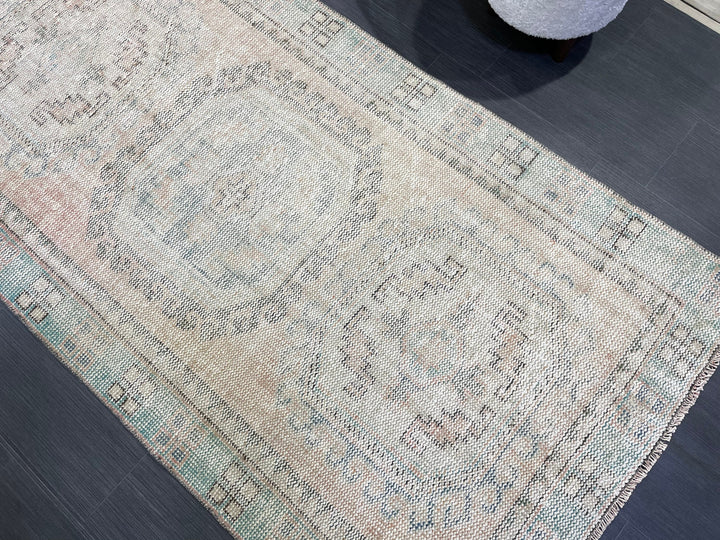 Beige Turkish Runner Rug 3' 10" x 11' 3" Hand-Knotted reverse