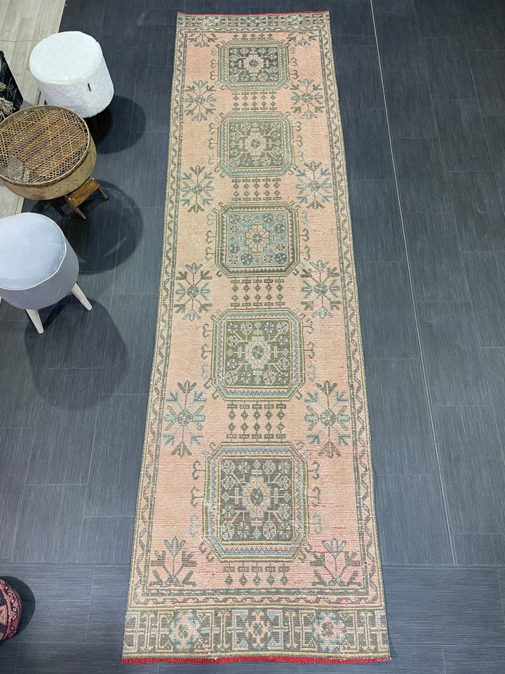 Beige Turkish Runner Rug 3' 1" x 11' 3" Hand-Knotted | No. WR36089