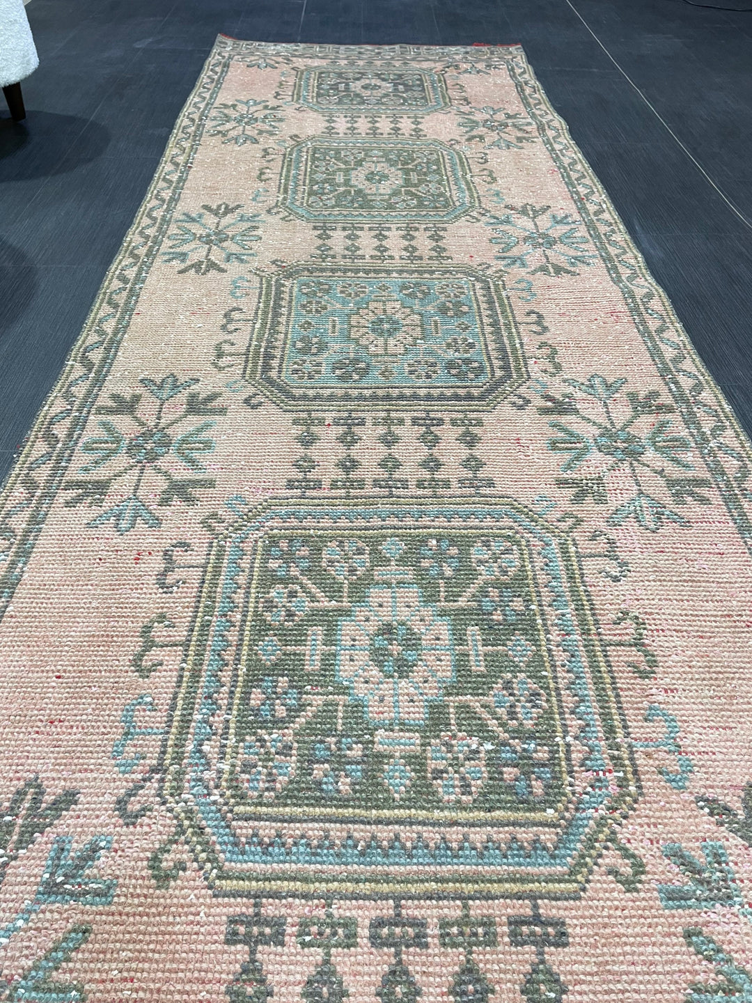 Beige Turkish Runner Rug 3' 1" x 11' 3" Hand-Knotted | No. WR36089
