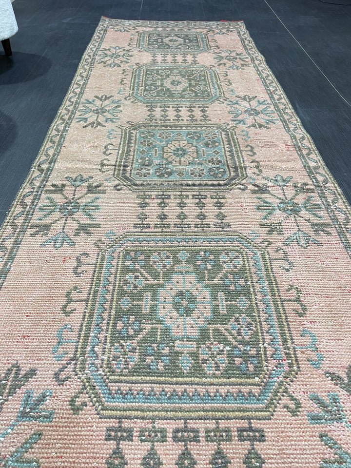 Beige Turkish Runner Rug 3' 1" x 11' 3" Hand-Knotted | No. WR36089