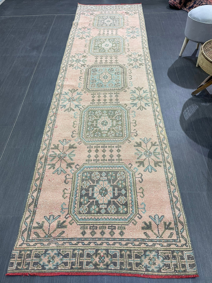 Beige Turkish Runner Rug 3' 1" x 11' 3" Hand-Knotted | No. WR36089