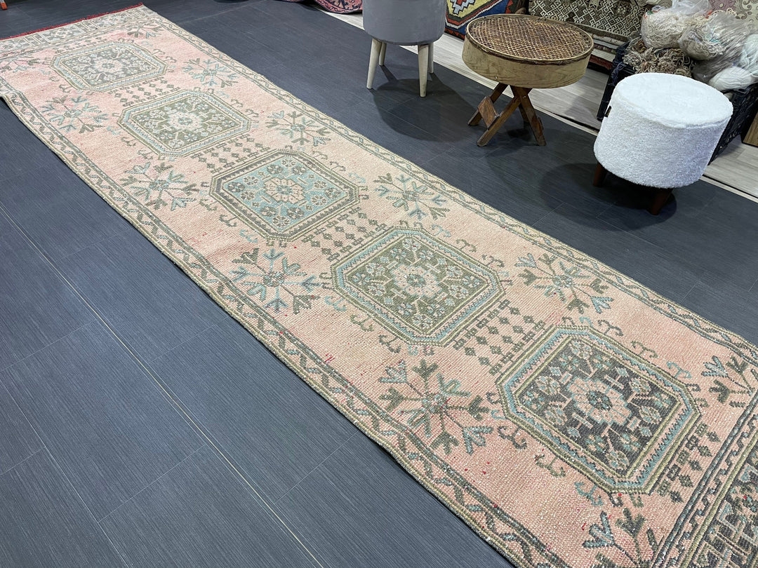 Beige Turkish Runner Rug 3' 1" x 11' 3" Hand-Knotted | No. WR36089