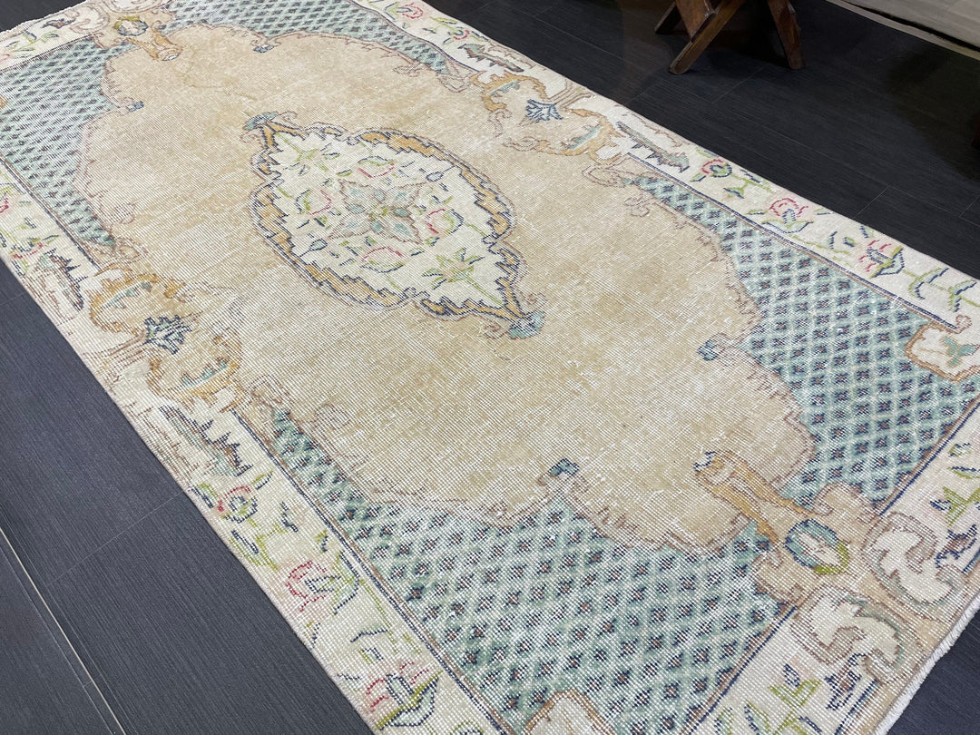 Tan Turkish Oushak Rug 3' 7" x 7' 1" Hand-Knotted