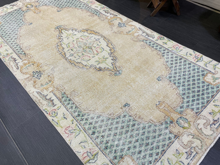 Tan Turkish Oushak Rug 3' 7" x 7' 1" Hand-Knotted