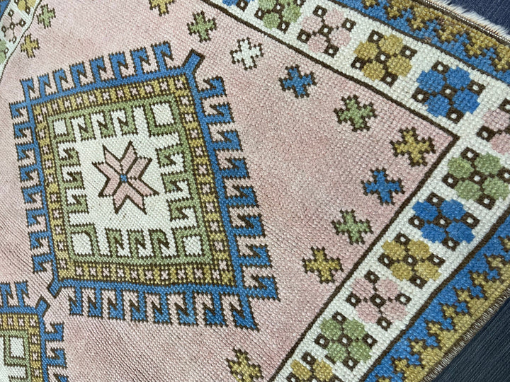Beige Turkish Runner Rug 3' 3" x 4' 4" Hand-Knotted reverse