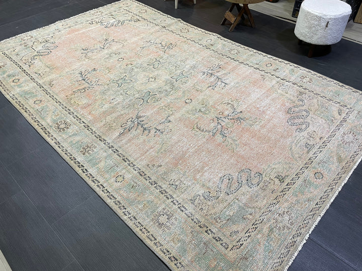 Pink Turkish Oushak Rug 5' 9" x 9' 2" Hand-Knotted