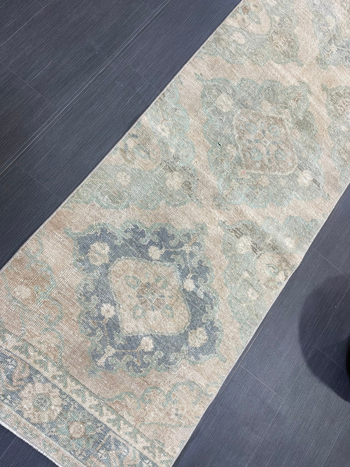 Beige Turkish Runner Rug 2' 6" x 12' 7" Hand-Knotted border