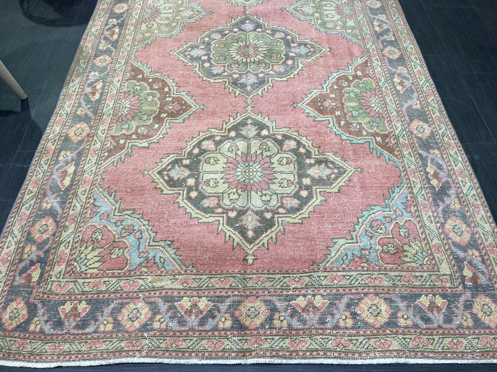 Pink Turkish Runner Rug 4' 11" x 12' 6" Hand-Knotted field