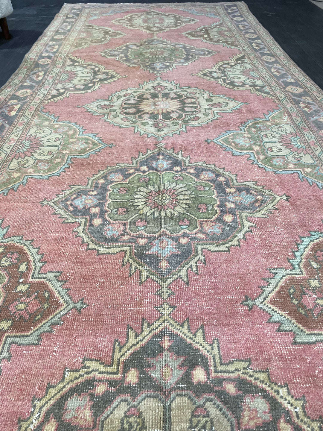 Pink Turkish Runner Rug 4' 11" x 12' 6" Hand-Knotted texture