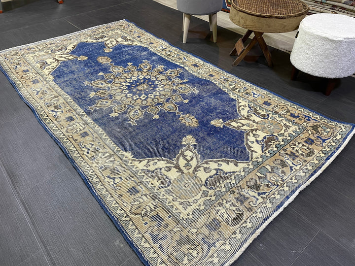 Blue Turkish Oushak Rug 3' 9" x 7' Hand-Knotted | No. WR12709