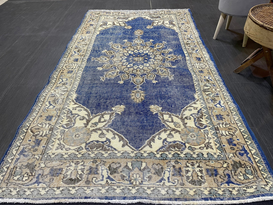 Blue Turkish Oushak Rug 3' 9" x 7' Hand-Knotted | No. WR12709