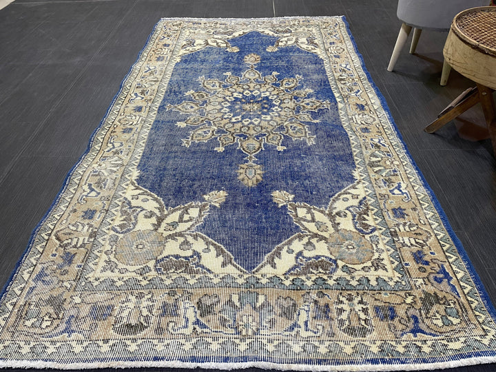 Blue Turkish Oushak Rug 3' 9" x 7' Hand-Knotted | No. WR12709
