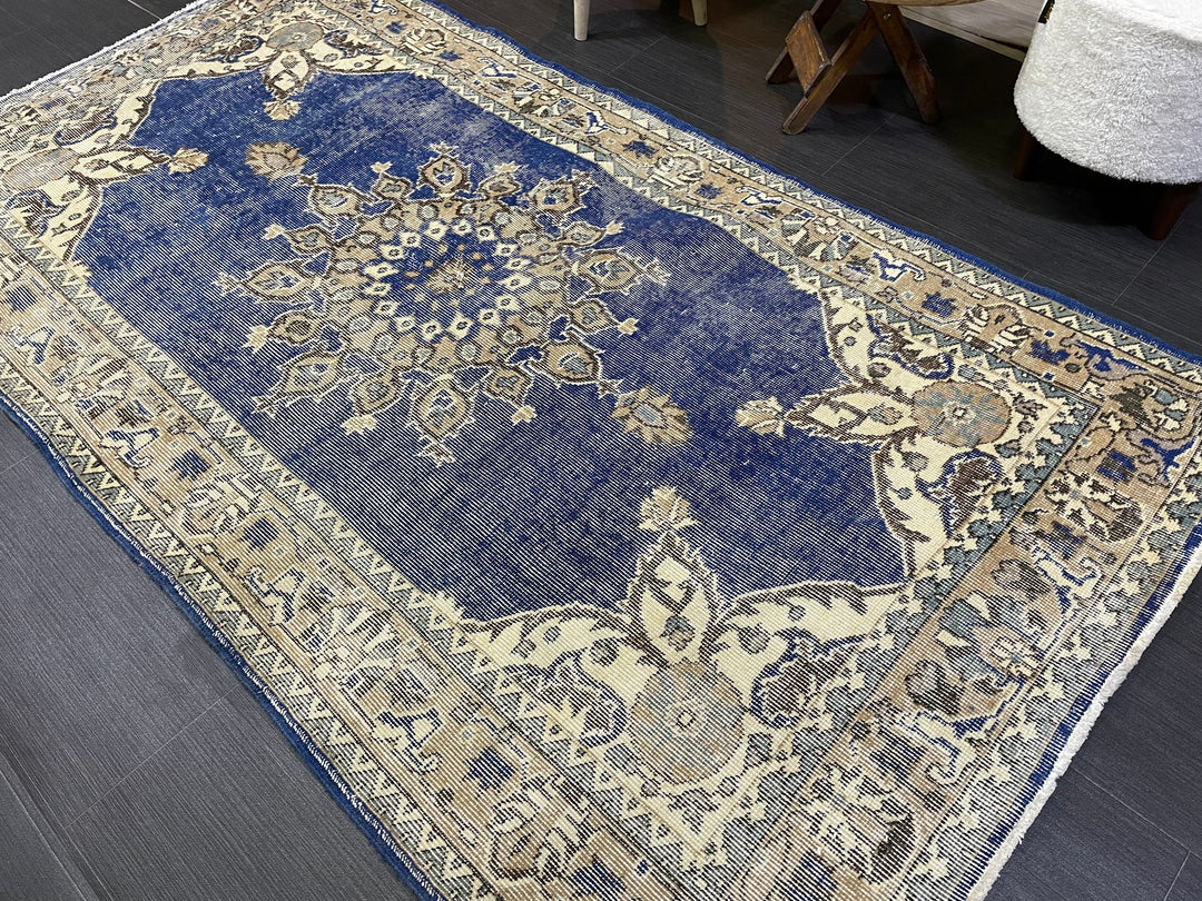 Blue Turkish Oushak Rug 3' 9" x 7' Hand-Knotted | No. WR12709