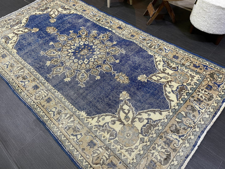 Blue Turkish Oushak Rug 3' 9" x 7' Hand-Knotted | No. WR12709
