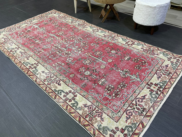 Beige Turkish Runner Rug 3' 8" x 7' Hand-Knotted