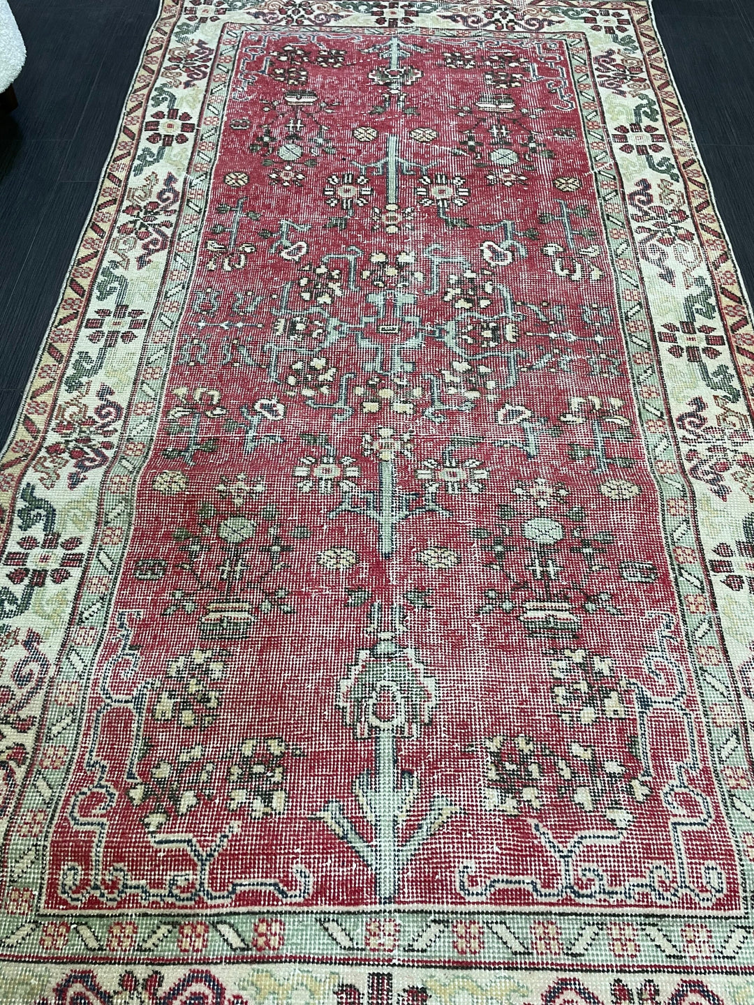 Beige Turkish Runner Rug 3' 8" x 7' Hand-Knotted close-up