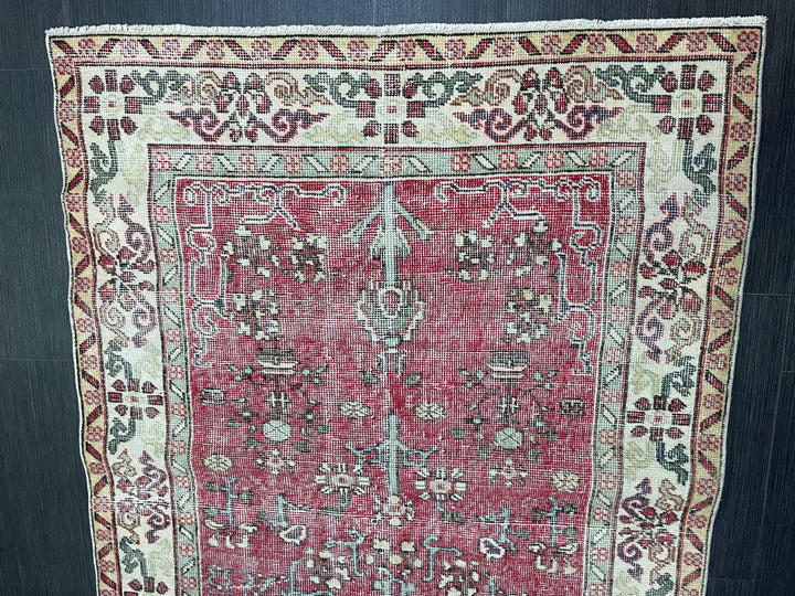 Beige Turkish Runner Rug 3' 8" x 7' Hand-Knotted field