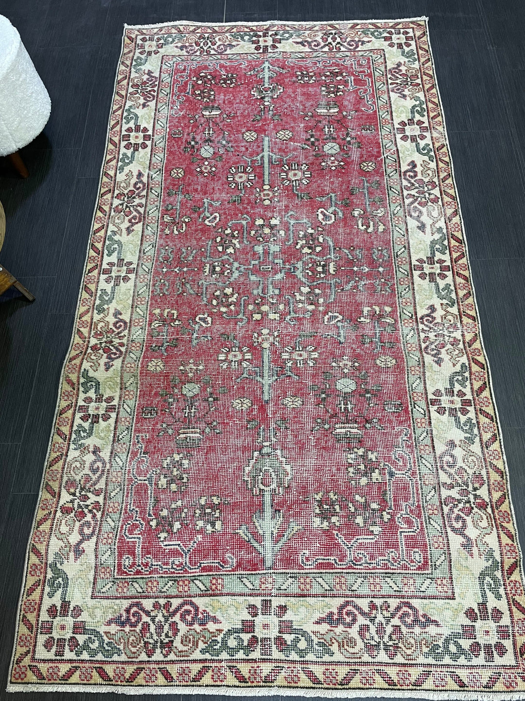 Beige Turkish Runner Rug 3' 8" x 7' Hand-Knotted reverse