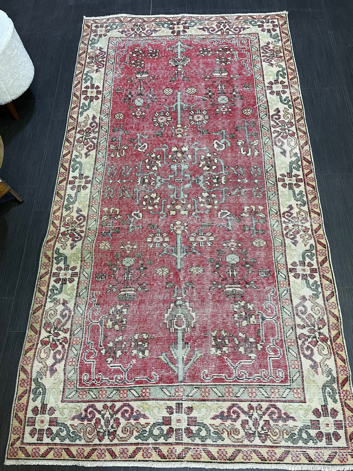 Beige Turkish Runner Rug 3' 8" x 7' Hand-Knotted reverse